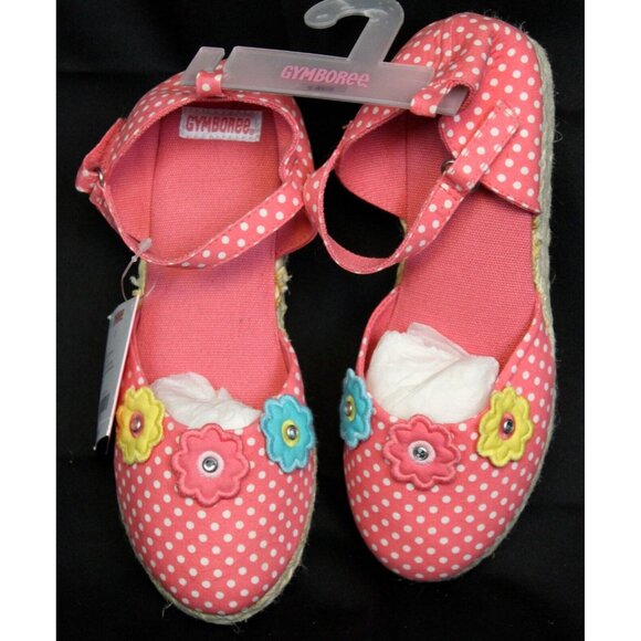 NEW 2009 Gymboree Happy Rainbow Sandals Coral Pink Polka Dot Flowers Espadrille - Picture 1 of 9